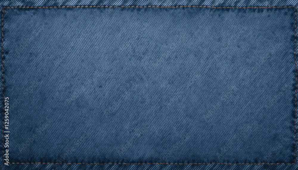 Worn denim fabric texture with visible stitching, faded creases, and rugged appearance Worn denim fabric texture with visible stitching, faded creases, and rugged appearance
