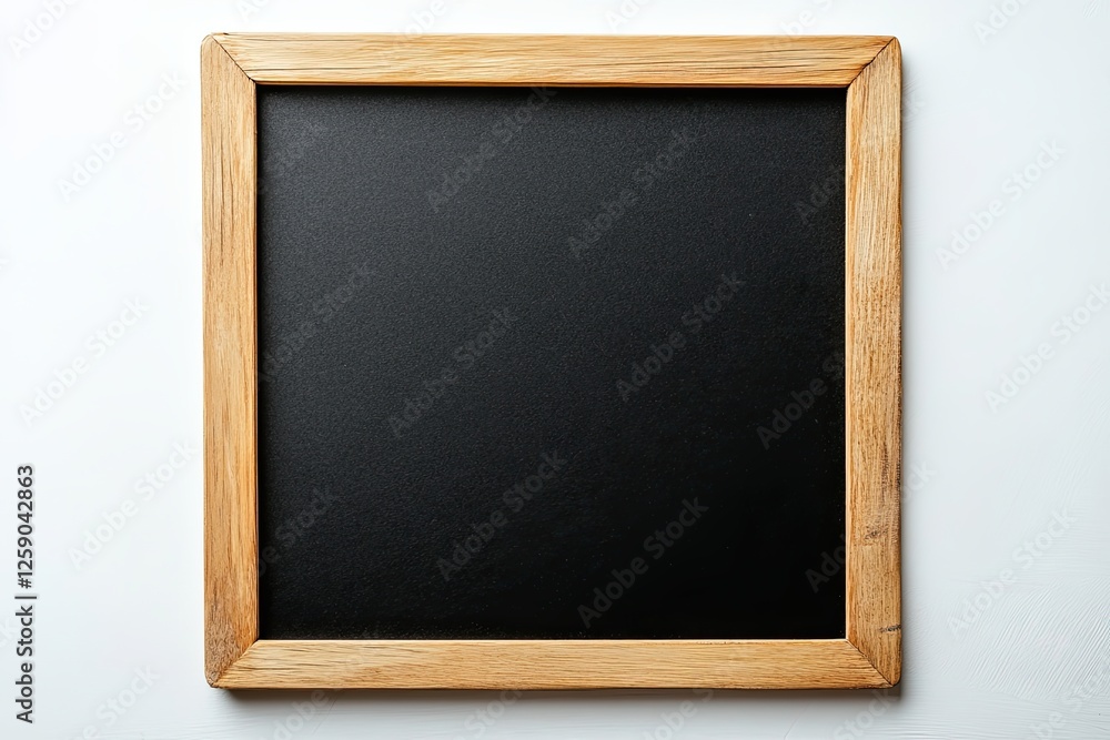 A clean black letterboard resting on a bright white wooden surface A clean black letterboard resting on a bright white wooden surface