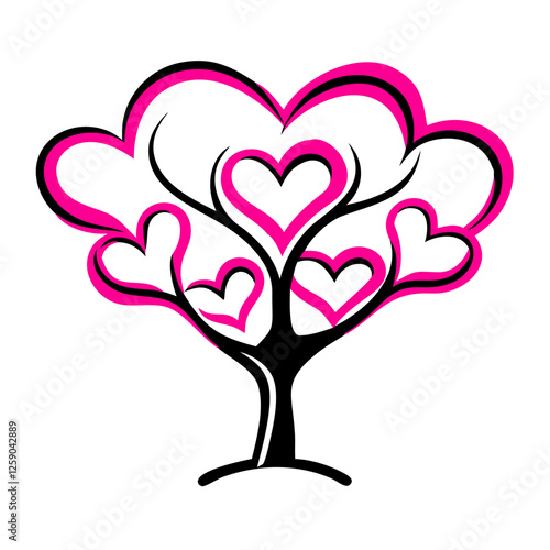 Heart-tree icon with vibrant hearts, love and nature concept