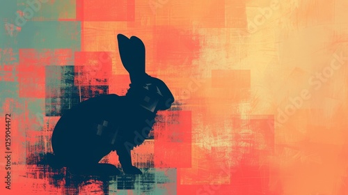 Obraz na płótnie AI-generated digital artwork of a rabbit silhouette against a textured, abstract grunge background. The combination of pixelation and rough textures creates a modern, edgy visual. AI generated. w salonie