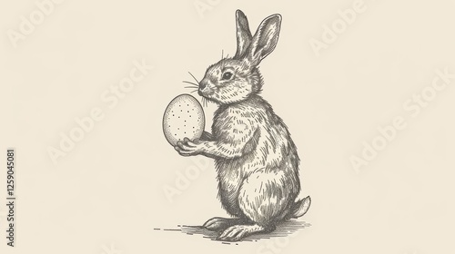 Obraz na płótnie A classic hand-drawn illustration of an Easter bunny holding a decorated egg, rendered in a vintage engraving style. This AI-generated artwork evokes nostalgia and traditional holiday aesthetics. AI w salonie