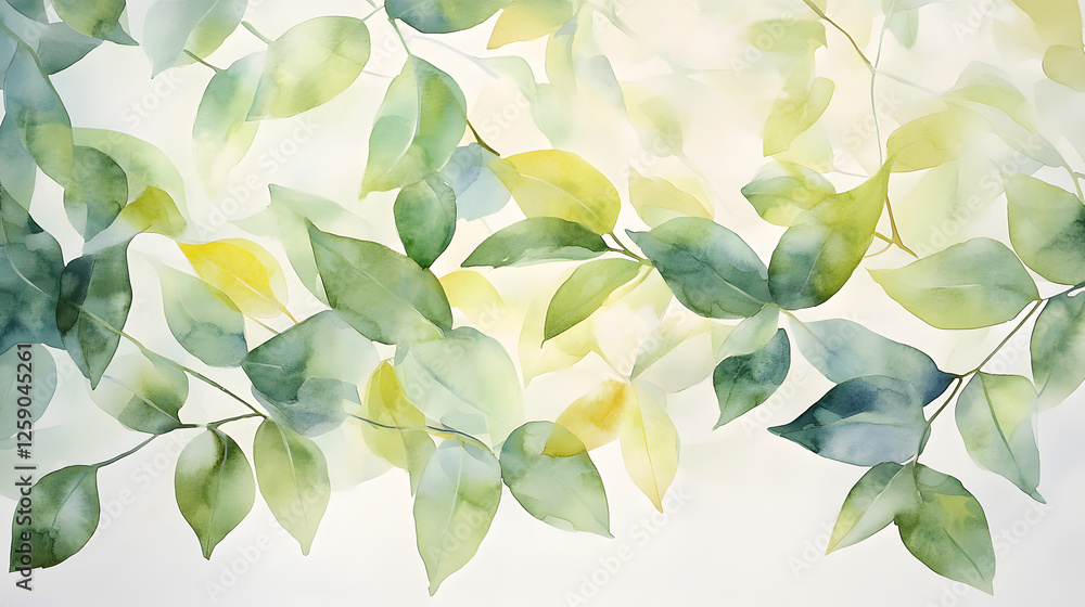 Fototapeta premium Serene Watercolor Leaves A Tranquil Botanical Painting
