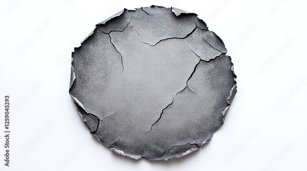 Gray paper circle with intricate torn edges isolated on a white background. Gray paper circle with intricate torn edges isolated on a white background.