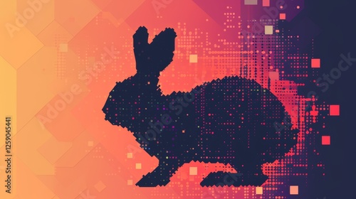 Obraz na płótnie AI-generated digital artwork of a rabbit silhouette composed of pixelated dots and squares against a gradient background. A fusion of nature and technology in abstract style. AI generated. w salonie