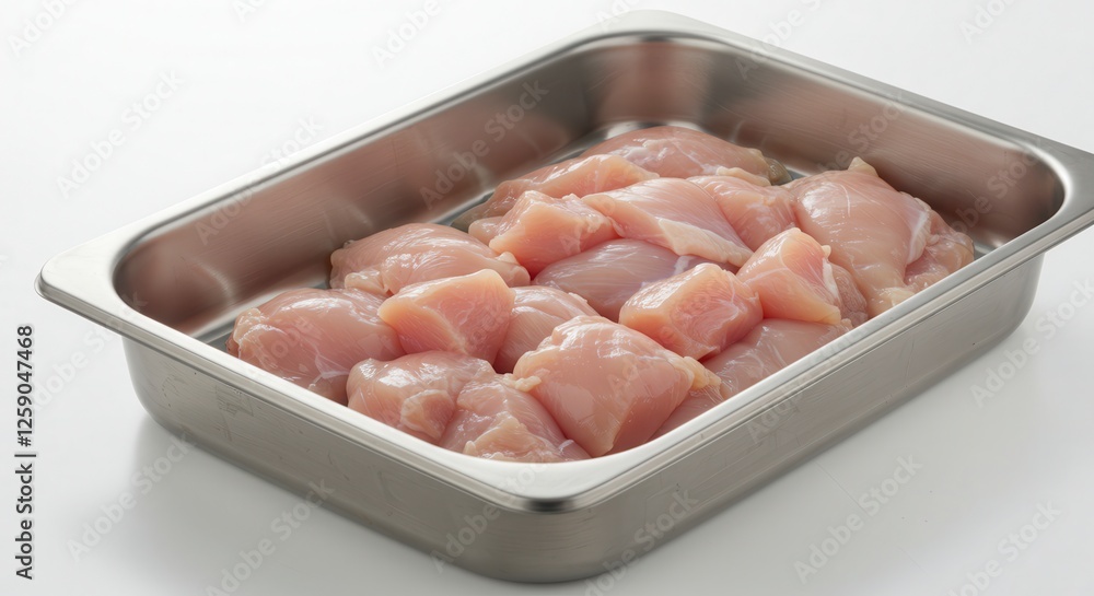 Raw Chicken Pieces in Metal Tray on White Background for Cooking Raw Chicken Pieces in Metal Tray on White Background for Cooking