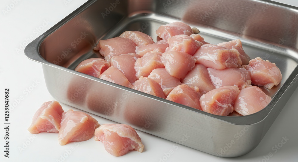 Raw Chicken Pieces in Stainless Steel Tray Ready for Cooking