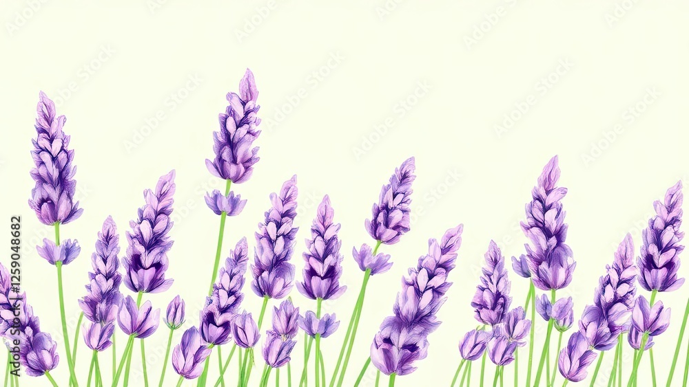 Naklejka premium Lavender Flowers Watercolor Border Purple Floral Illustration Botanical Design