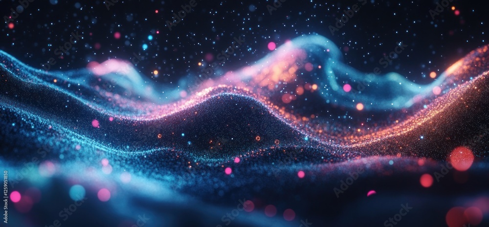 Abstract Cosmic Nebula: Glowing Particles and Vibrant Hues Abstract Cosmic Nebula: Glowing Particles and Vibrant Hues
