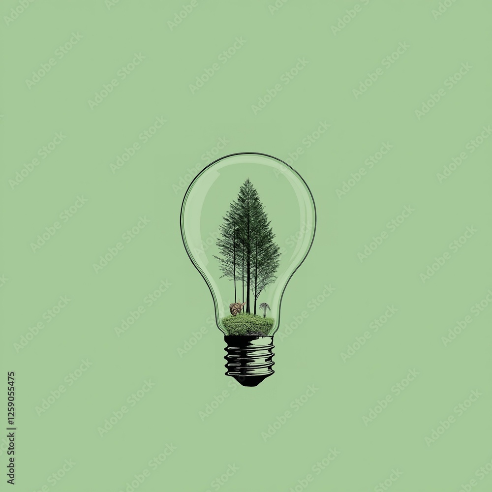 Light Bulb with Tree and Animals, Ecosystem Concept