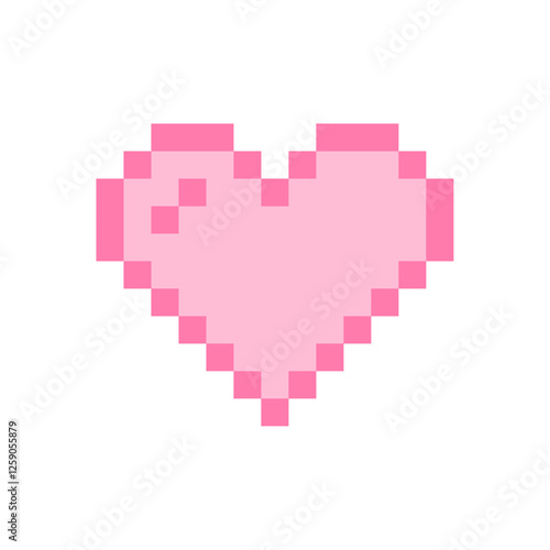 ドット絵ハート（ピンク）、絵文字、ピクセル、ベクター、透過背景