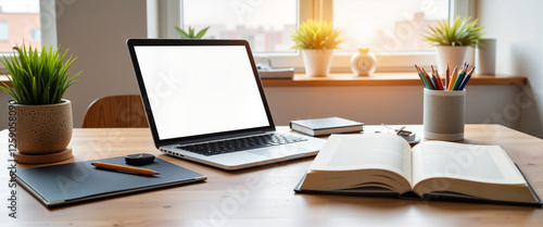 Wallpaper Mural Organized office desk with laptop and books, creative workspace Torontodigital.ca