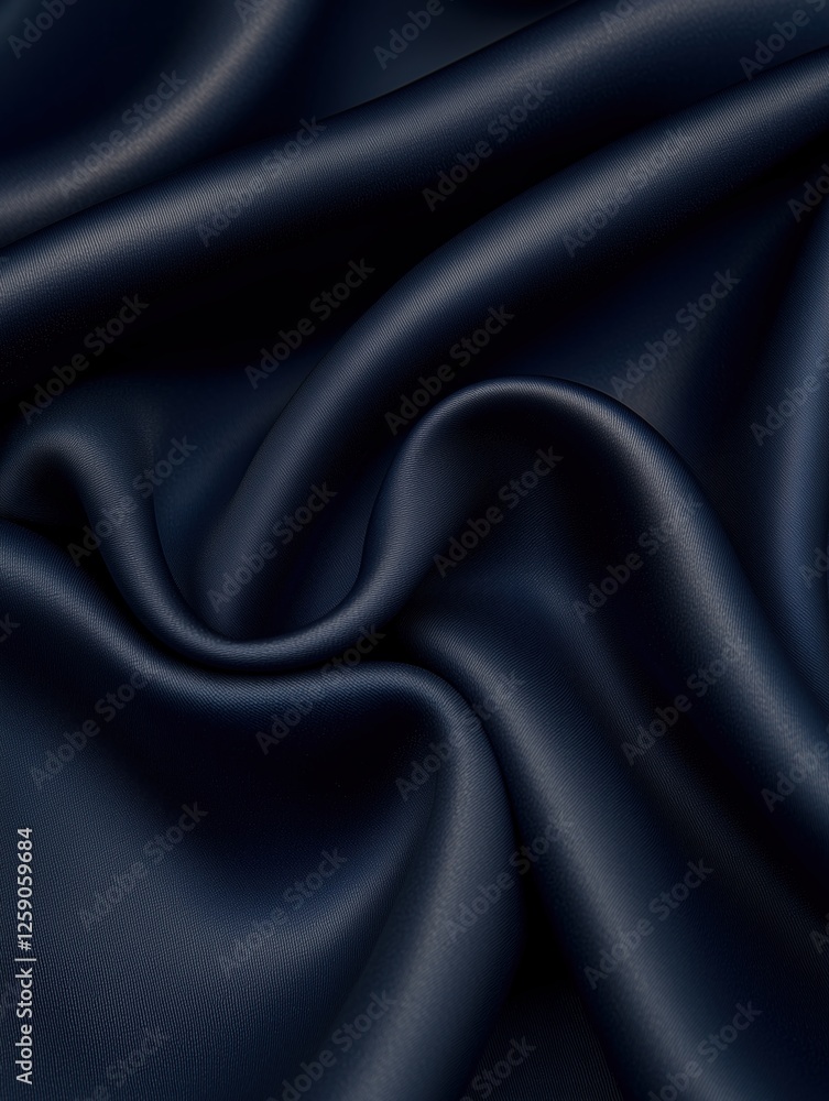 Fototapeta premium Smooth navy fabric drapes elegantly, showcasing its rich texture and deep color under soft lighting