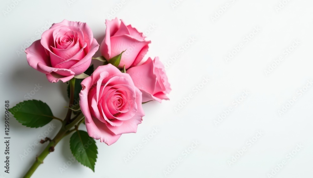 Elegant pink rose bouquet, pristine white backdrop, detail, soft Elegant pink rose bouquet, pristine white backdrop, detail, soft