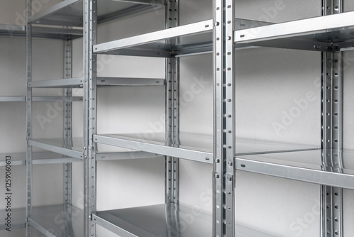 Empty warehouse racks. Storage system. Shelving unit photo