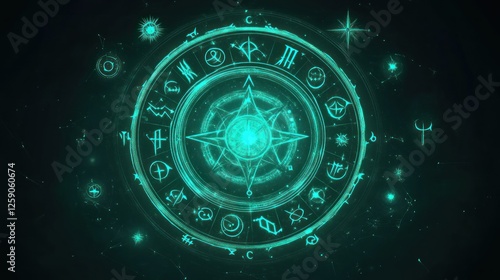 Wallpaper Mural Glowing teal magic compass with symbols. Torontodigital.ca
