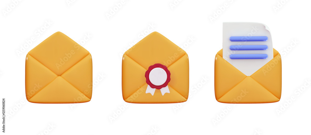 3D Open envelope set White volumetric sheet of paper with blue text Realistic symbol communication Business news Alert incoming message 3D Open envelope set White volumetric sheet of paper with blue text Realistic symbol communication Business news Alert incoming message