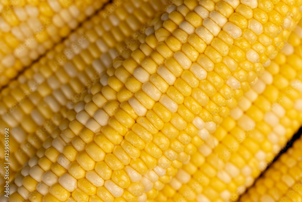 peeled corn cob with yellow and white seeds of different sizes and shades peeled corn cob with yellow and white seeds of different sizes and shades