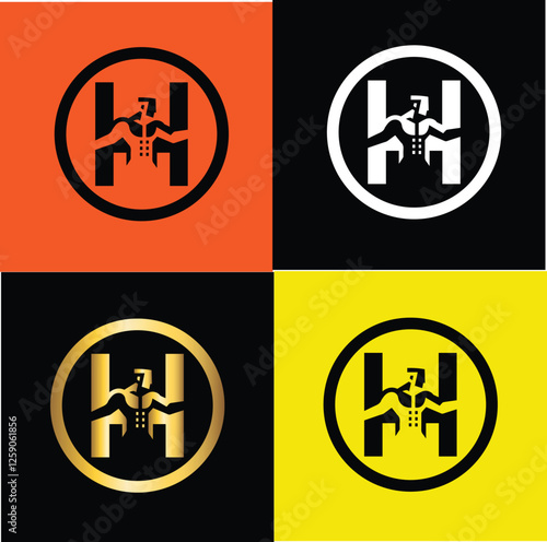 H Fitness Gym Logo Template Male Body Builder logo