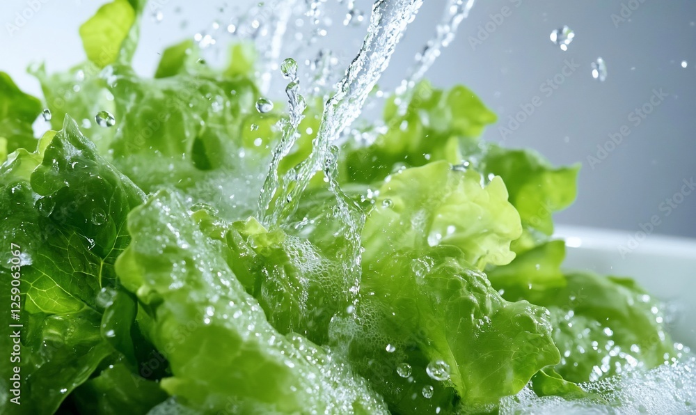 Fresh green lettuce being washed with clean water for a healthy lifestyle Fresh green lettuce being washed with clean water for a healthy lifestyle
