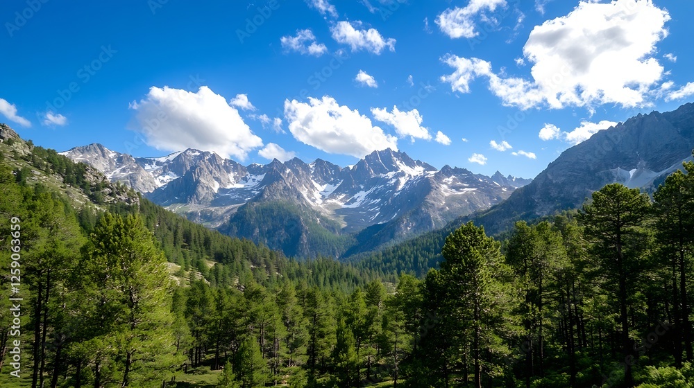 Fototapeta premium Majestic Mountain Landscape Capturing the Beauty and Serenity of Nature Under a Clear Blue Sky : Generative AI