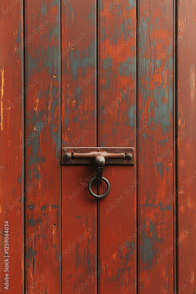 Weathered wooden door with metal latch showcasing rustic charm and vivid colors in a warm light Weathered wooden door with metal latch showcasing rustic charm and vivid colors in a warm light