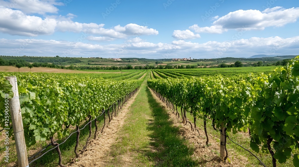 Lush Green Vineyard Under a Bright Blue Sky : Generative AI Lush Green Vineyard Under a Bright Blue Sky : Generative AI