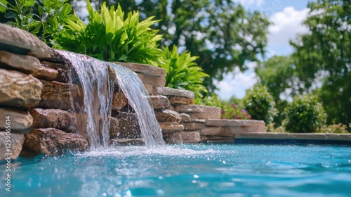Tranquil Waterfall Feature Adding Serenity to a Backyard Pool