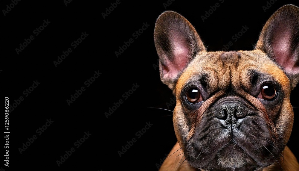 Close-up of a French Bulldog with expressive eyes against a dark background Close-up of a French Bulldog with expressive eyes against a dark background