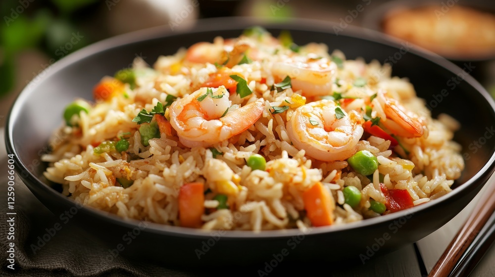Traditional Chinese fried rice with shrimp and vegetables. Featuring a savory and colorful dish. Highlighting the texture and flavors of the fried rice. Ideal for food and cultural themes. Traditional Chinese fried rice with shrimp and vegetables. Featuring a savory and colorful dish. Highlighting the texture and flavors of the fried rice. Ideal for food and cultural themes.