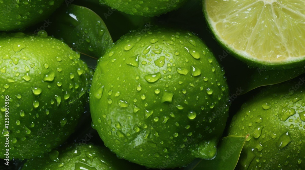 Vibrant water drops cling to fresh limes, creating a refreshing and juicy background perfect for summer vibes. Vibrant water drops cling to fresh limes, creating a refreshing and juicy background perfect for summer vibes.