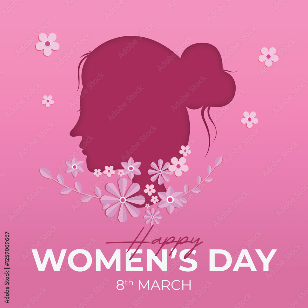 A poster for Happy Women's Day with women silhouette and flowers A poster for Happy Women's Day with women silhouette and flowers