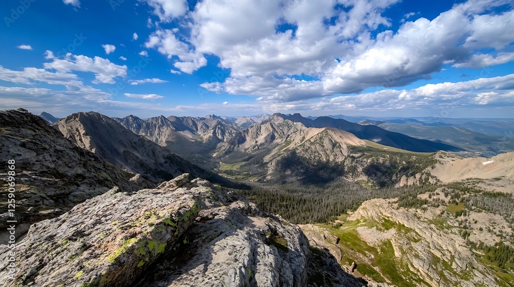 Stunning mountain landscape under a blue sky with clouds illustrating the breathtaking beauty of nature and adventure : Generative AI Stunning mountain landscape under a blue sky with clouds illustrating the breathtaking beauty of nature and adventure : Generative AI