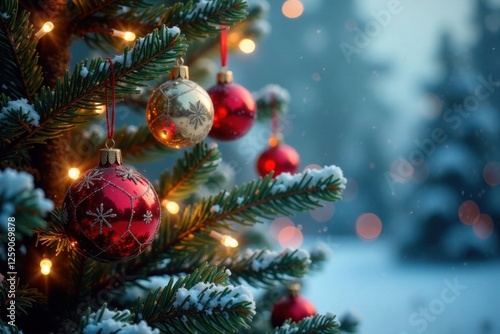 Wallpaper Mural Abstract festive Christmas tree with hanging ornaments , festival, tree, decorations Torontodigital.ca