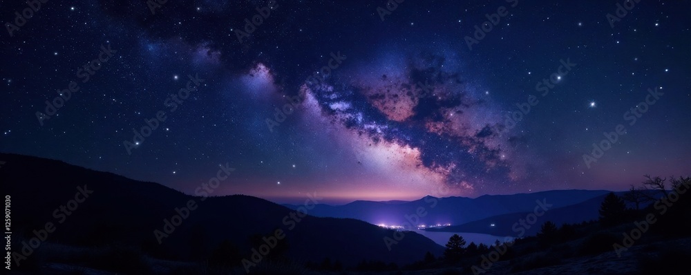 Fototapeta premium Aesthetic view of starry night with vibrant sparks in blackness, evoking feelings of mystery and wonder, celestial, galaxy, astronomy