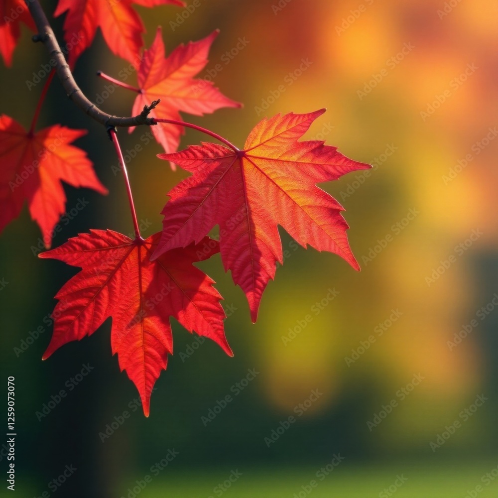 Autumn branch with vibrant red leaves hanging from a tree branch, seasonal, autumn leaf, landscape Autumn branch with vibrant red leaves hanging from a tree branch, seasonal, autumn leaf, landscape