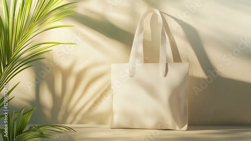 Detailed mockup of a branded tote bag with a logo on a bright sunny background
 photo