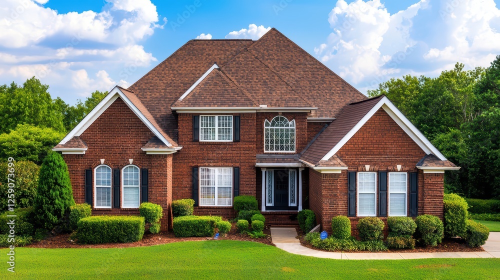 Stunning Red Brick Home Surrounded by Lush Greenery and Trees Stunning Red Brick Home Surrounded by Lush Greenery and Trees