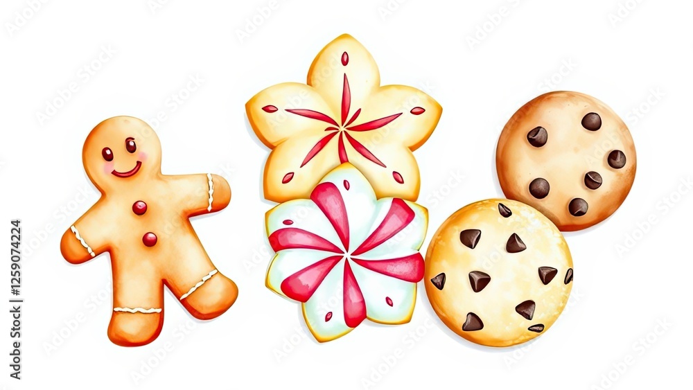 Obraz premium Delicious Christmas Cookies Gingerbread Star Chocolate Chip Peppermint