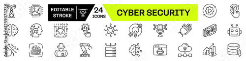 Cyber security icon set with Editable Stroke. Technology linear icon.
