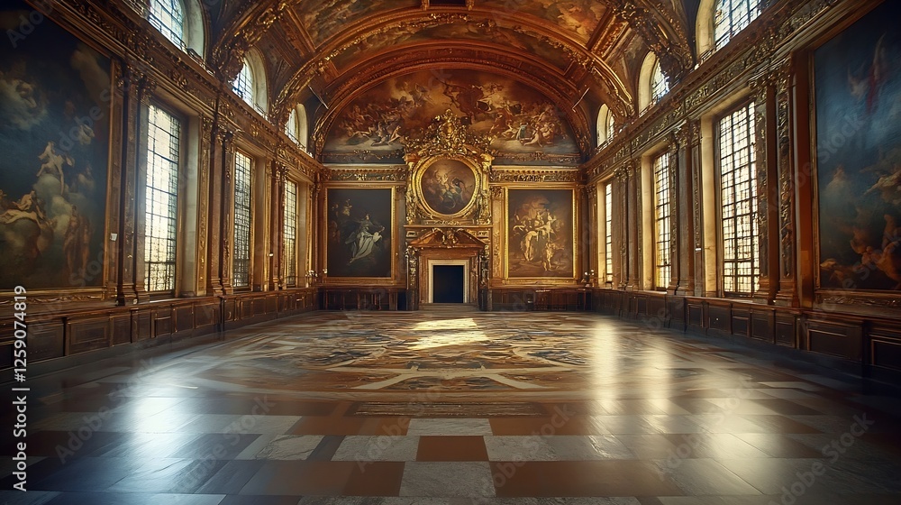 Obraz premium Grand Historic Hall with Lavish Decorations and Stunning Artwork : Generative AI