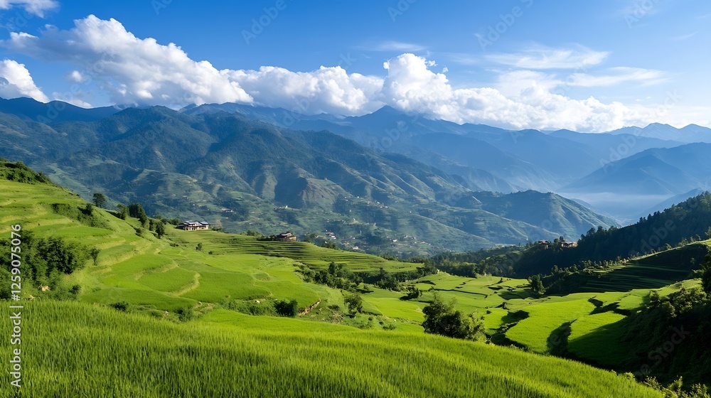 Fototapeta premium Breathtaking Scenic View of Lush Green Terraced Rice Fields in the Mountains : Generative AI