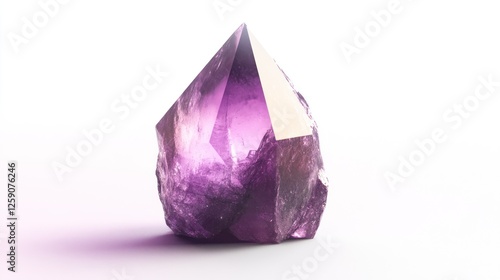 Polished amethyst crystal, single gem, isolated white background, display, possible use for jewelry or display photo