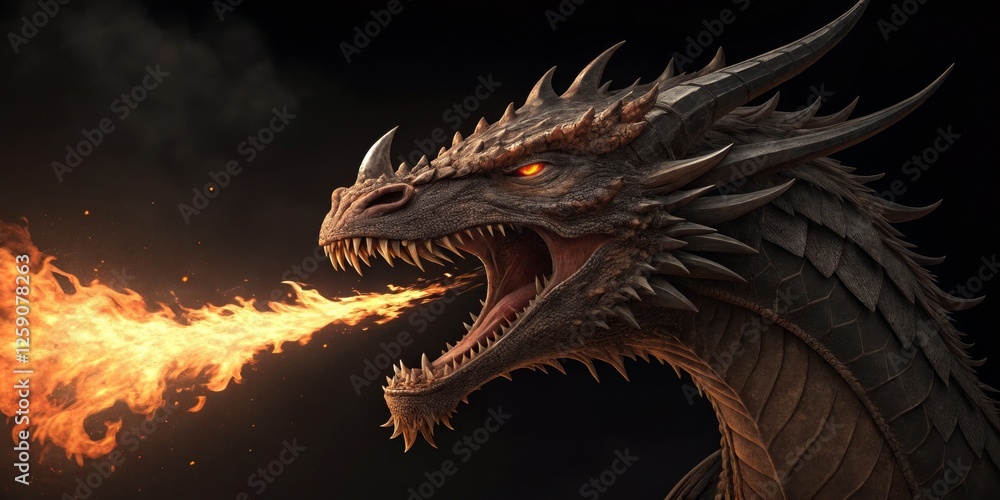 Fiery Dragon 3D Render, Close-up, Breath of Fire, Fantasy Art, Digital Painting, Mythical Creature Dragon, Fantasy Fiery Dragon 3D Render, Close-up, Breath of Fire, Fantasy Art, Digital Painting, Mythical Creature Dragon, Fantasy