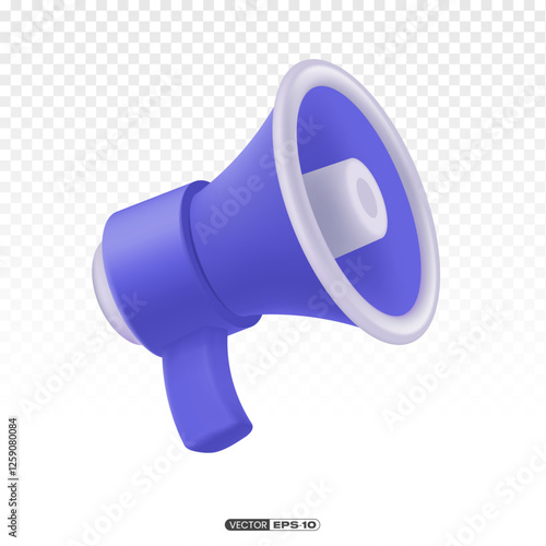 blue purple 3D megaphone icon.