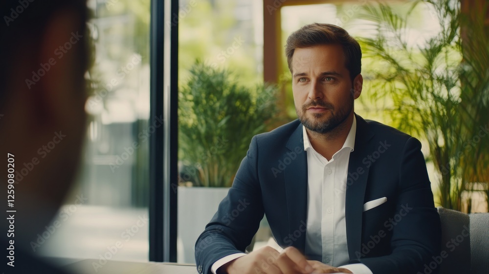 Professional Businessman in Meeting, Deep in Thought and Concentration Professional Businessman in Meeting, Deep in Thought and Concentration