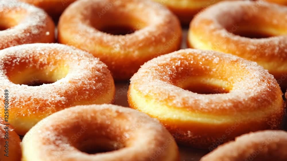 A surface densely covered with sugar-dusted donuts, filling every inch of the frame with their golden-brown, fluffy texture and sweet sugary coating. A surface densely covered with sugar-dusted donuts, filling every inch of the frame with their golden-brown, fluffy texture and sweet sugary coating.
