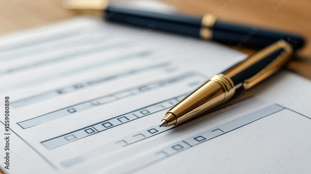 Performance management, close-up of feedback forms on a desk with pens Performance management, close-up of feedback forms on a desk with pens