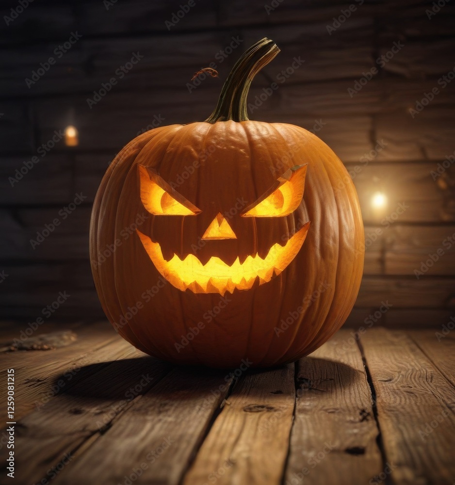 Carved pumpkin with glowing eyes on wooden planks, carved pumpkin, darkness, night Carved pumpkin with glowing eyes on wooden planks, carved pumpkin, darkness, night