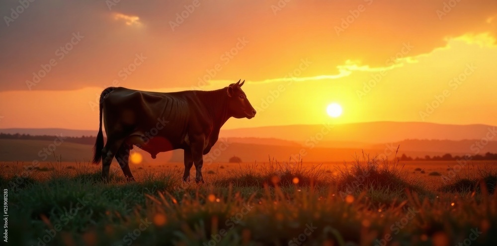 Cattle silhouette in farm field , cattle, field, rural Cattle silhouette in farm field , cattle, field, rural