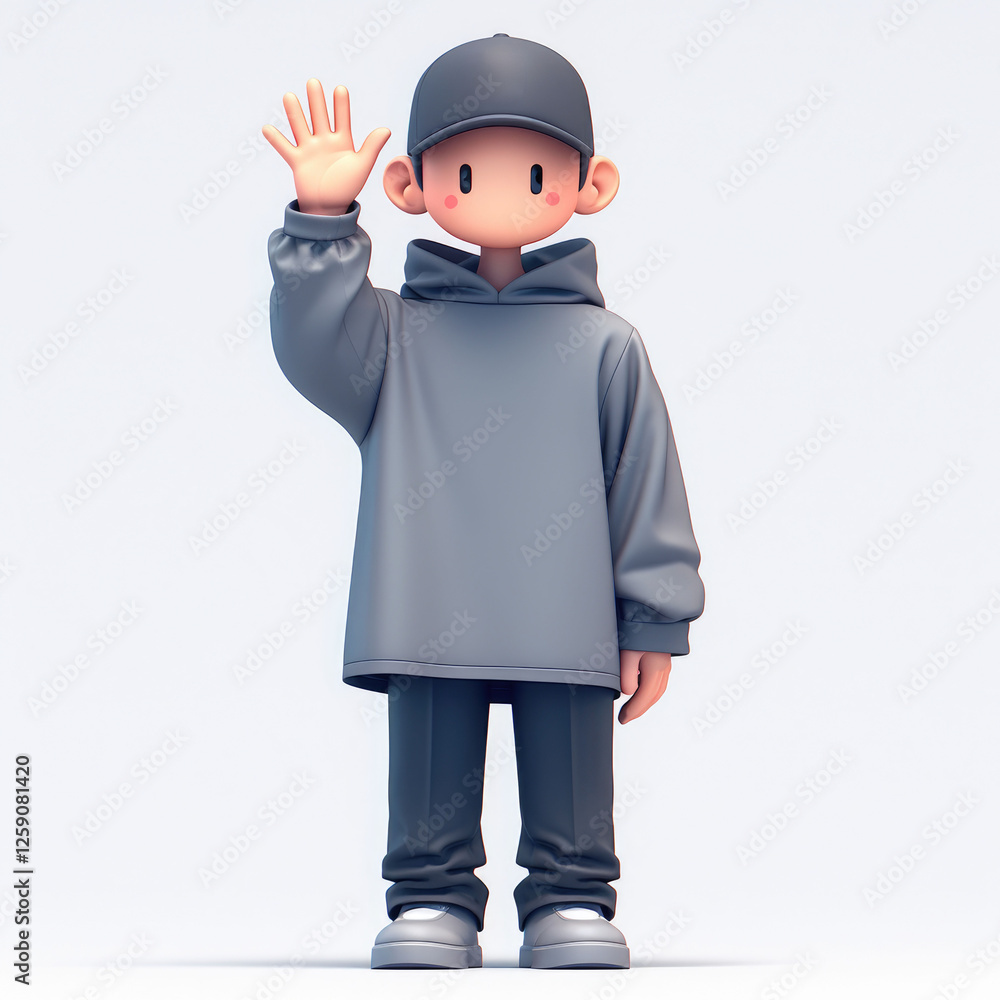 3D Render of a Cute Cartoon Boy Waving, Digital Character Illustration 3D Render of a Cute Cartoon Boy Waving, Digital Character Illustration
